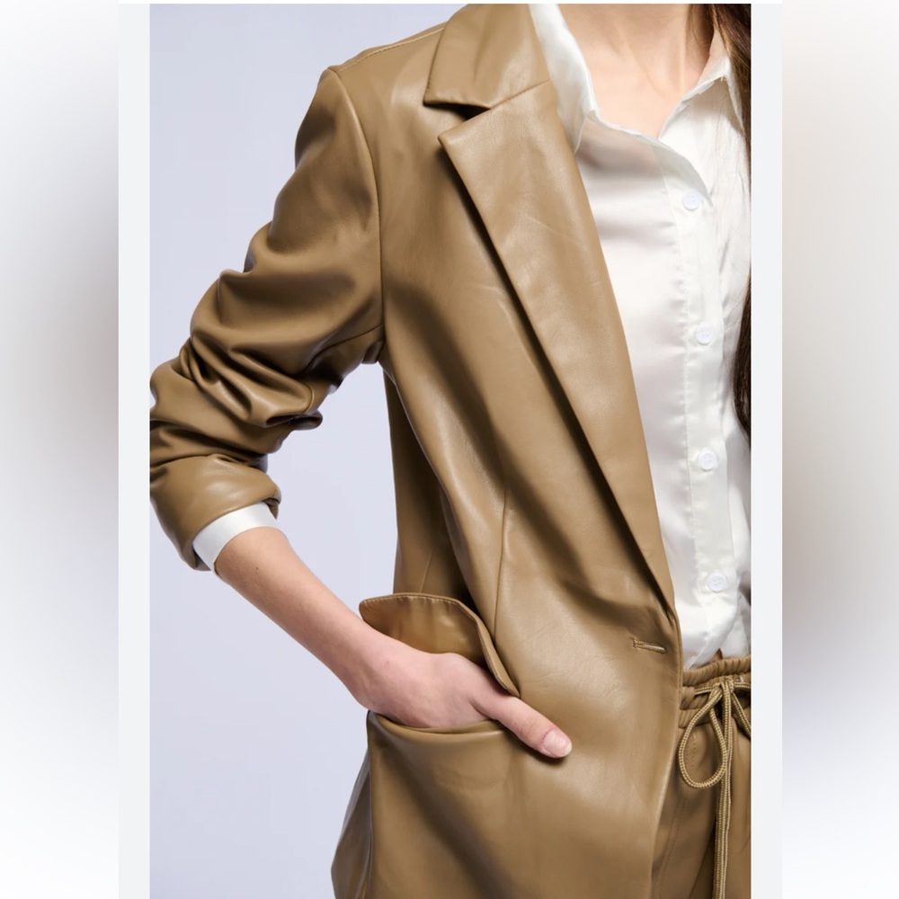 Light Tan‎ Faux Leather Blazer. Size S